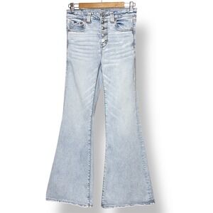 American Eagle Outfitters Super High Rise Flare Jeans 4 SHORT light wash faded